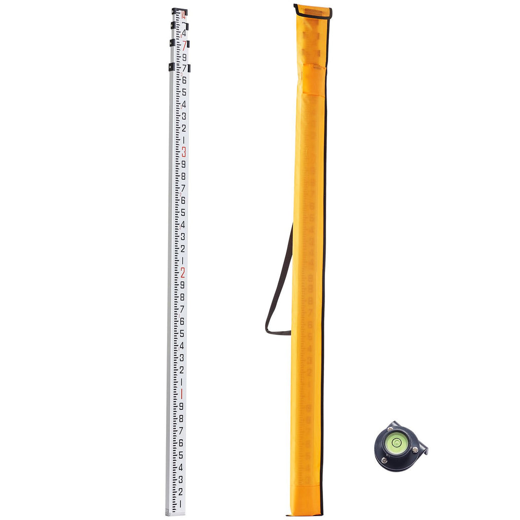 Aluminum Grade Rod, 14-Feet/10ths 6 Sections Telescopic Measuring Rod,Double-Sided Scale 1/10 ft Leveling Rod Stick,Aluminum Alloy Survey Rod w/ Bubble Level&Carrying Bag for Houses,Walls,Floors