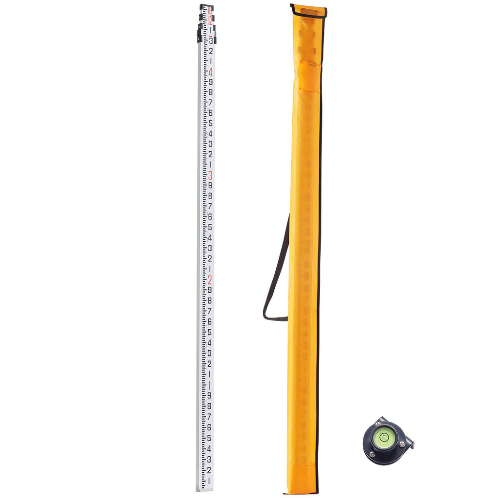 Aluminum Grade Rod, 16-Feet/10ths 4 Sections Telescopic Measuring Rod,Double-Sided Scale 1/10ft Leveling Rod Stick,Aluminum Alloy Survey Rod w/ Bubble Level &Carrying Bag for Houses,Walls,Floors