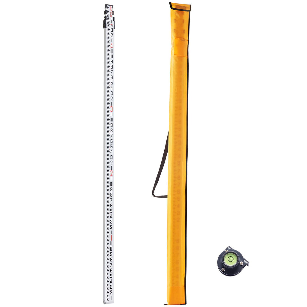 Aluminum Grade Rod, 16-Feet/8ths 4 Sections Telescopic Measuring Rod,Double-Sided Scale 1/8in Leveling Rod Stick,Aluminum Alloy Survey Rod with Bubble Level &Carrying Bag for Houses,Walls,Floors