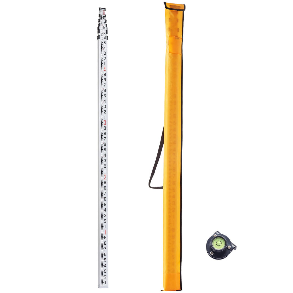Aluminum Grade Rod, 25-Feet/10ths 6 Sections Telescopic Measuring Rod,Double-Sided Scale 1/10ft Leveling Rod Stick,Aluminum Alloy Survey Rod w/ Bubble Level &Carrying Bag for Houses,Walls,Floors