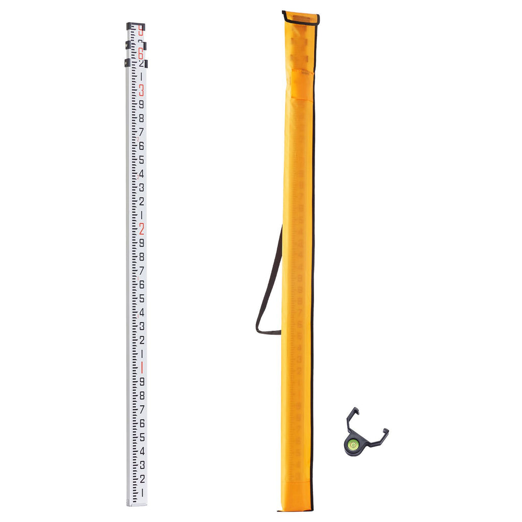 Aluminum Grade Rod, 9-Feet/10ths 3 Sections Telescopic Measuring Rod,Double-Sided Scale 1/10ft Leveling Rod Stick,Aluminum Alloy Survey Rod with Bubble Level&Carrying Bag for Houses,Walls,Floors