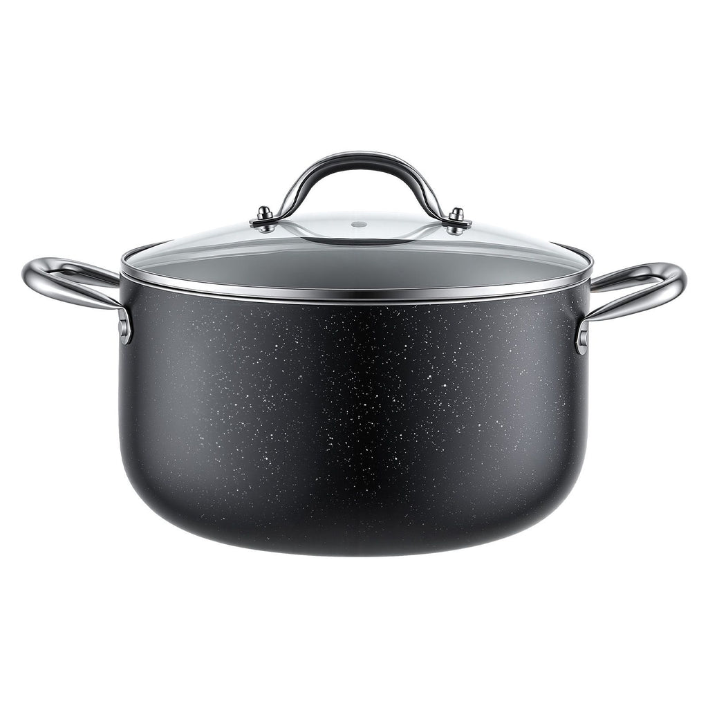 Aluminum Stock Pot, 6-Quart Nonstick Ceramic Coated Pot with Glass Lid, PFOA-Free, PFAS-Free, Compatible with Gas Stoves, Induction Cooktops, Electric Stoves, for Soups, Stews, and Pasta