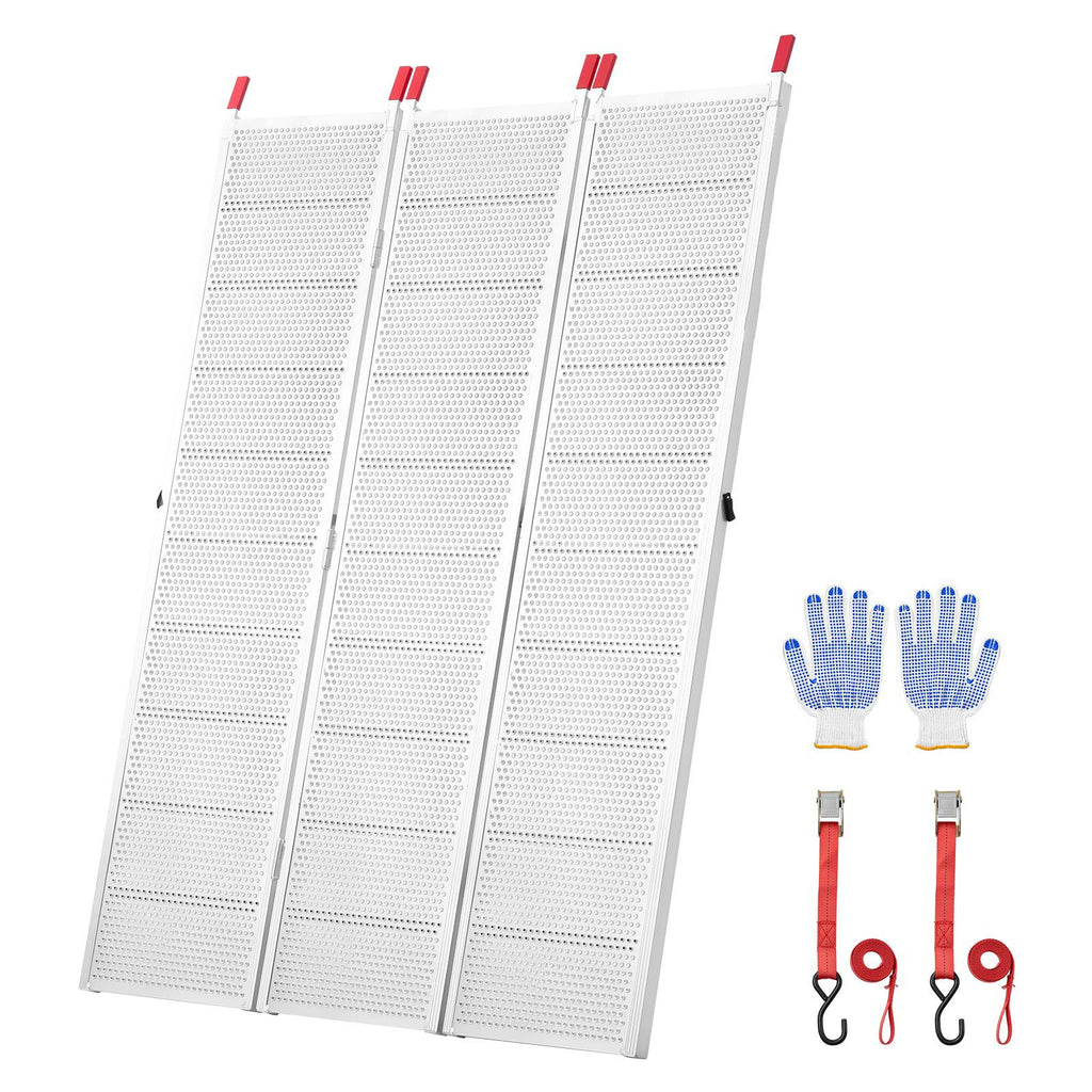 Aluminum Trailer Ramps, 76 x 54 in Tri-Folding Truck Ramps with Straps & Non-Slip Rubber Fingers, 1500LBS Capacity ATV Loading Ramps for Pickup Trucks, Motorcycles, Lawn Mowers, Tractors, Carts
