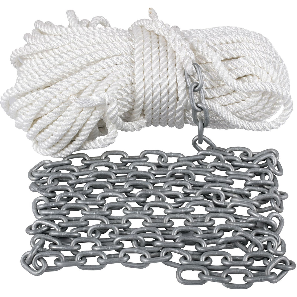 Anchor Rode and Chain, 15' x 5/16" Boat Anchor Chain, 1/2" x 200' Nylon Rope, 2.2T Chain Tension Galvanized Steel Chain, Windlass-Grade Three Strand Twist Nylon, Anchor Chain for Boats, Ships