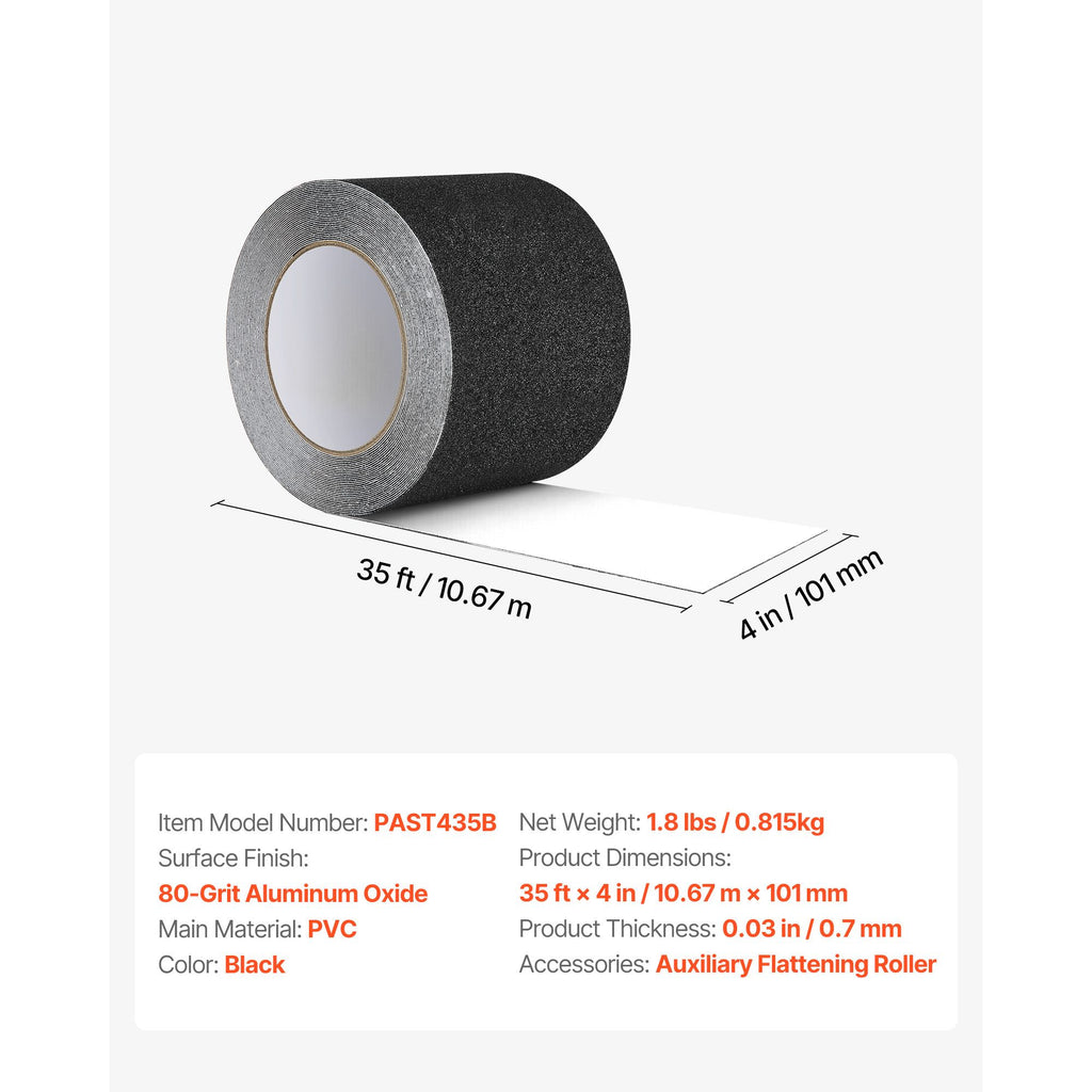 Anti-Slip Tape, 35 FT x 4 inch Non Slip Grip Tape for Stairs Steps, 80-Grit Aluminum Oxide High Traction Non-Skid Stair Treads with Strong Adhesive Backing, Suitable for Indoor & Outdoor Use