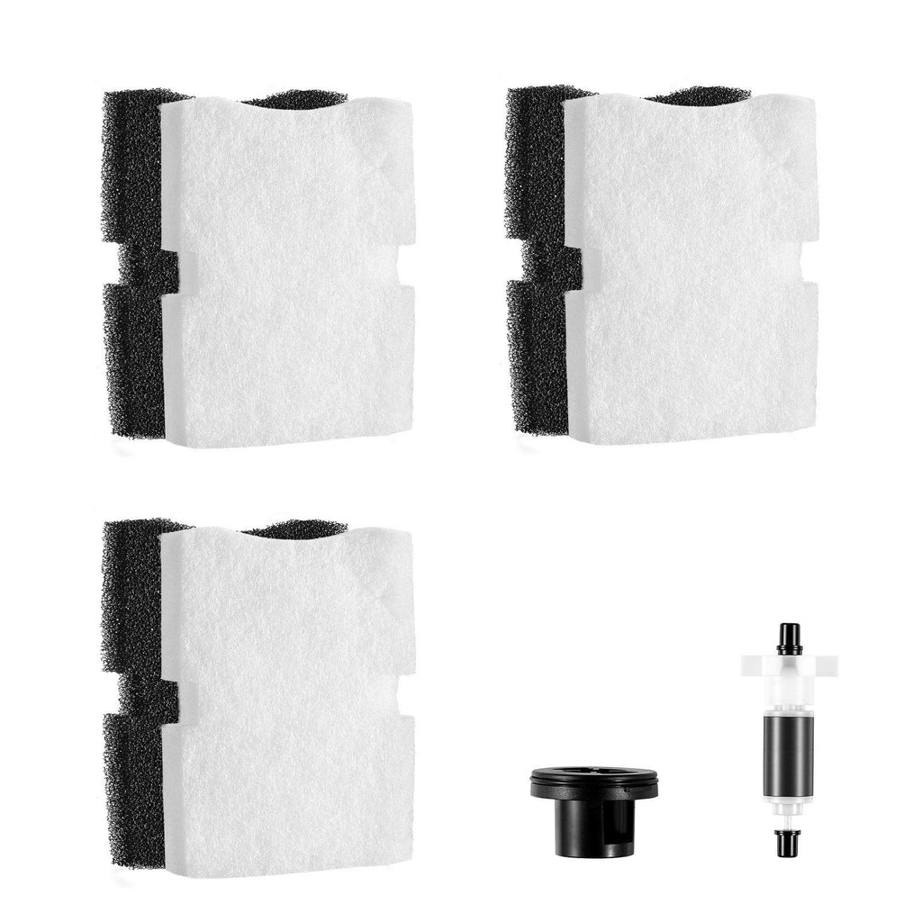 Aquarium Filter Media Pads, 6 PCS Replacement with Impeller for AQ1600, Canister Floss Replacement for Fish Tank, Zirconia Shaft, 3 Black Polyurethane Foam & 3 White Polyester Fiber Pads