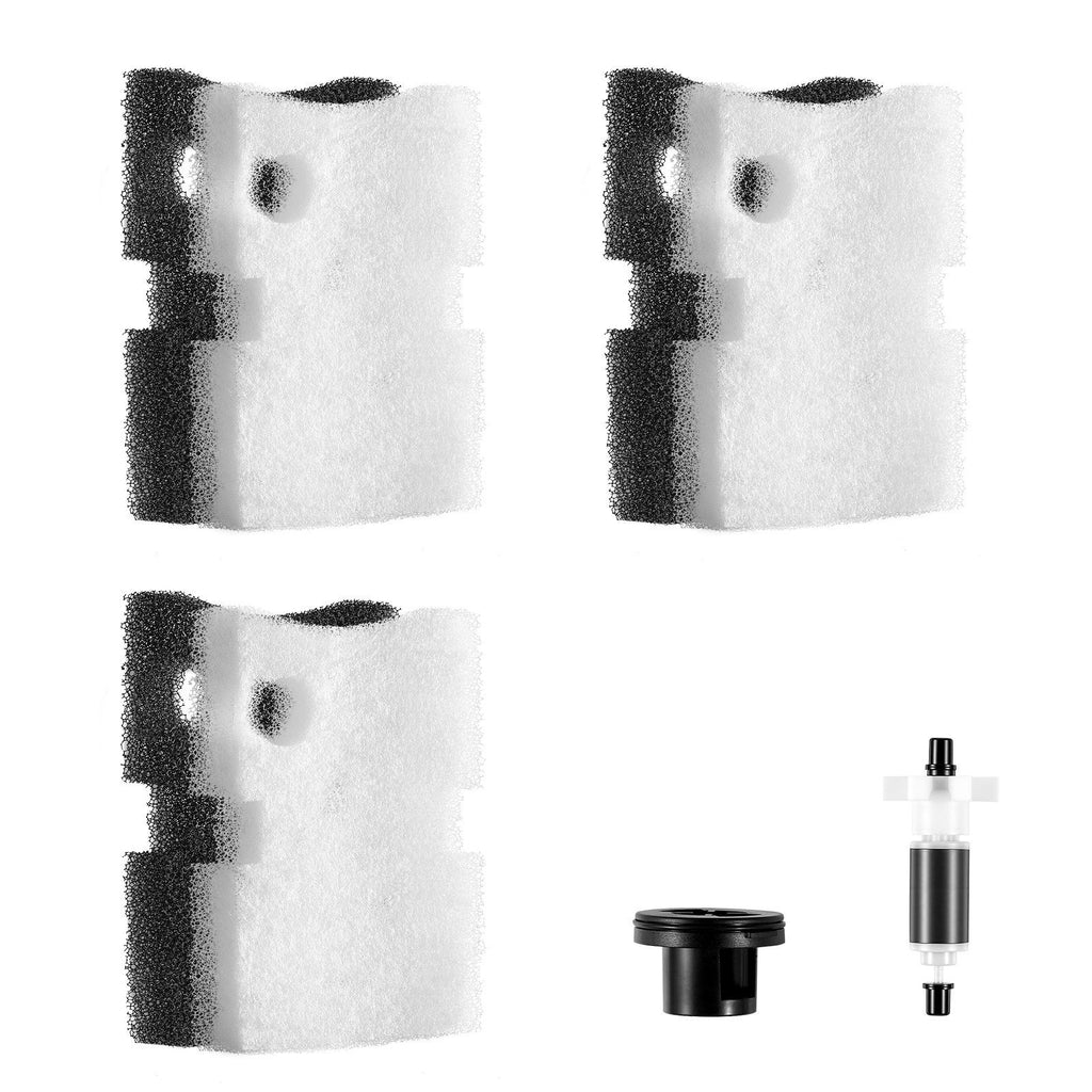 Aquarium Filter Media Pads, 6 PCS Replacement with Impeller for AQ500, Canister Floss Replacement for Fish Tank, Zirconia Impeller Shaft, 3 Black Polyurethane Foam & 3 White Polyester Fiber Pads