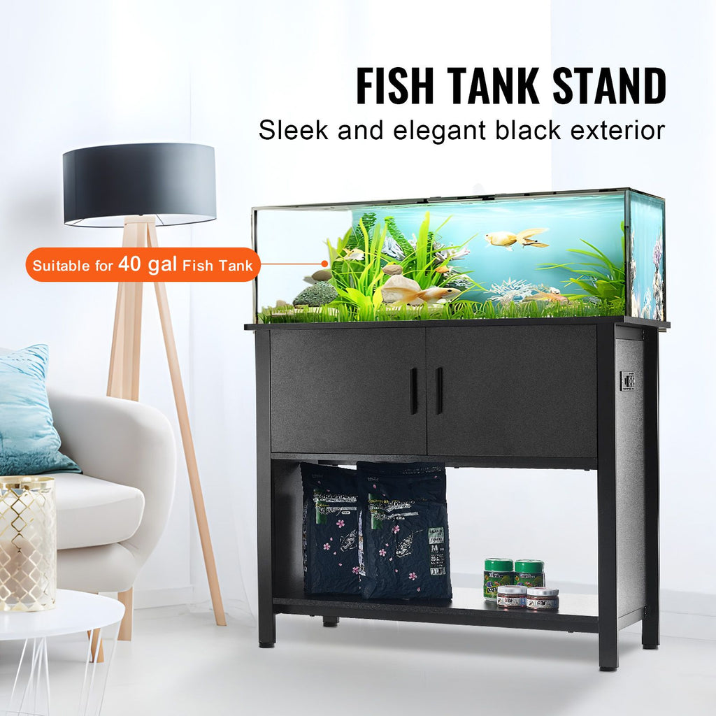 Aquarium Stand, 40 Gallon Fish Tank Stand, 36.6 x 18.9 x 31.5 in Steel and MDF Turtle Tank Stand, 335 lbs Load Capacity, Reptile Tank Stand with Storage Cabinet and Embedded Power Panel, Black image 2