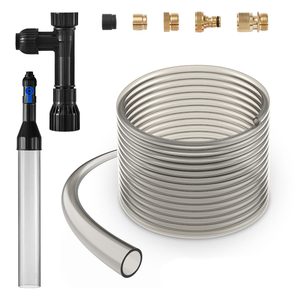 Aquarium Vacuum Gravel Cleaner, 25 ft PVC Hose Fish Tank Vacuum Gravel Cleaner, Siphon Fish Tank Cleaner Vacuum, 3 Types of Brass Adapters, for Fish Tank Cleaning Gravel & Sand
