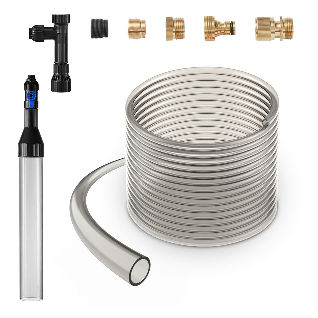 Aquarium Vacuum Gravel Cleaner, 30ft PVC Hose Fish Tank Vacuum Gravel Cleaner, Siphon Fish Tank Cleaner Vacuum, 3 Types of Brass Adapters, for Fish Tank Cleaning Gravel & Sand
