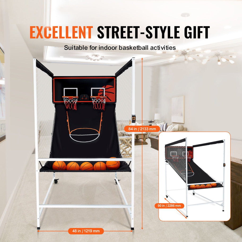 Arcade Cage Basketball Game, 2 Player Indoor Basketball Game, Home Dual Shot Sport with 5 Balls, 8 Game Modes, Electronic Scoreboard, and Inflation Pump, for Kids, Adults (Black & White) image 2