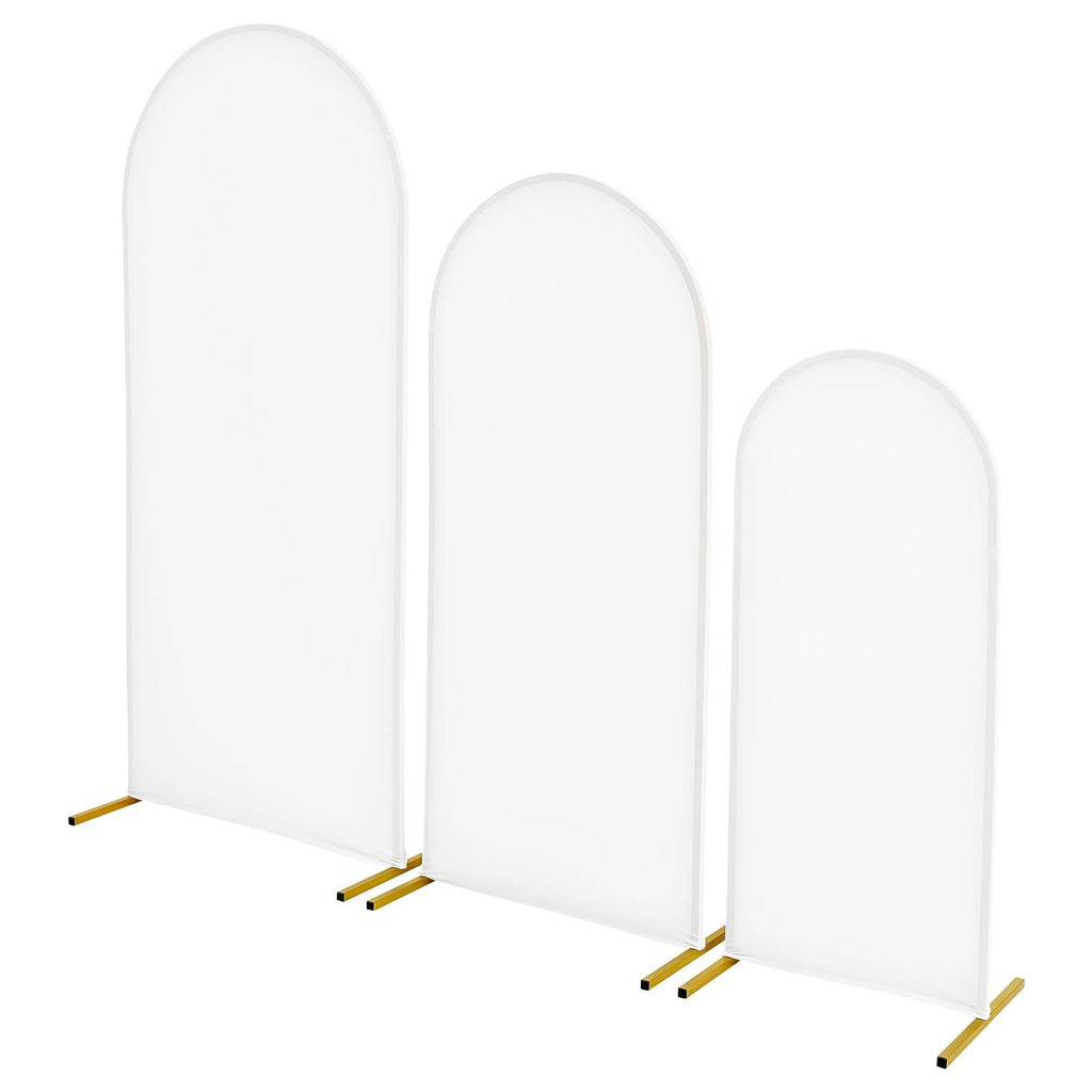 Arch Backdrop Stand, Set of 3, 6/5/4 ft, Stable Structure, Easy Assembly, Gold Metal Arch Backdrop Stand with Cover, for Wedding, Birthday Party, Graduation, Celebration, and Ceremony Decoration