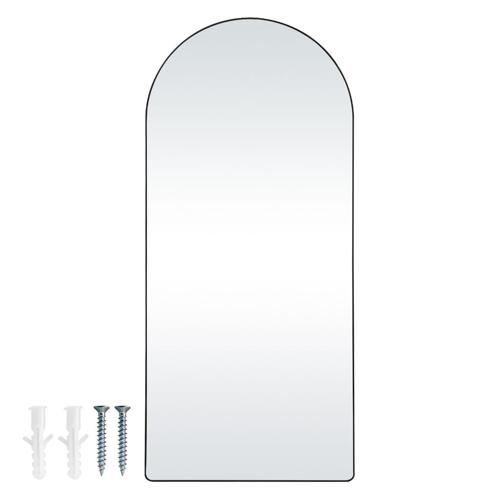 Arched Full Length Mirror, 71'' x 32'', Large Free Standing Leaning Hanging Wall Mounted Floor Mirror with Stand Aluminum Alloy Frame, Full Body Dressing Mirror for Living Room Bedroom, Black
