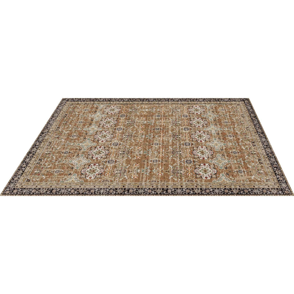 Area Rug, 7.5 x 9.5 ft Large Washable Rug, Non-Slip and Tear-Resistant Soft Carpet, Pet & Child Friendly Vintage Area Rugs, Indoor Mat for Bedroom, Living Room, Office, Entryway, Brown Green