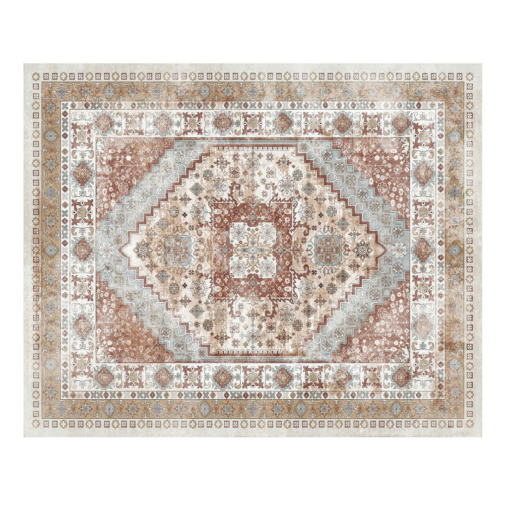 Area Rug, 8 x 10 ft Large Washable Rug, Non-Slip and Tear-Resistant Soft Carpet, Pet & Child Friendly Vintage Area Rugs, Indoor Mat for Bedroom, Living Room, Kids Room, Office, Brown Red