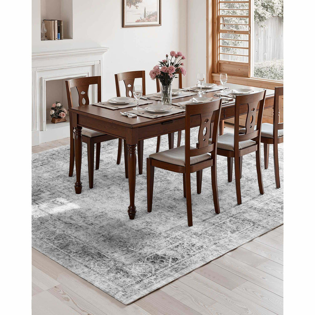 Area Rug, 9 x 12 ft Large Washable Boho Rug, Non-Slip and Tear-Resistant Soft Carpet, Pet & Child Friendly Bohemian Area Rugs, Indoor Mat for Bedroom, Living Room, Kids Room, Office, Gray