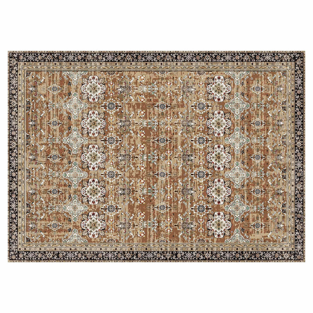 Area Rug, 9 x 12 ft Large Washable Rug, Non-Slip and Tear-Resistant Soft Carpet, Pet & Child Friendly Vintage Area Rugs, Indoor Mat for Bedroom, Living Room, Kids Room, Office, Brown Green