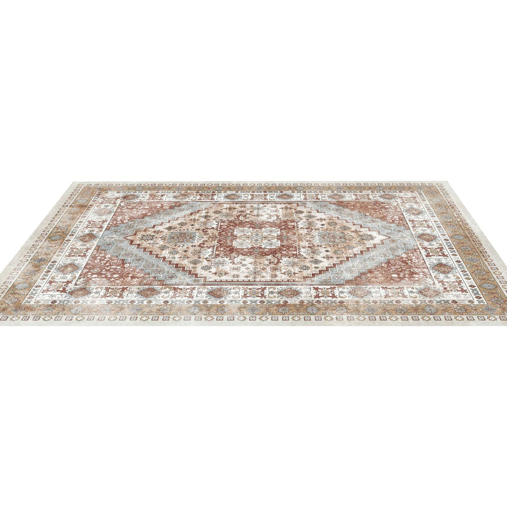 Area Rug, 9 x 12 ft Large Washable Rug, Non-Slip and Tear-Resistant Soft Carpet, Pet & Child Friendly Vintage Area Rugs, Indoor Mat for Bedroom, Living Room, Kids Room, Office, Brown Red