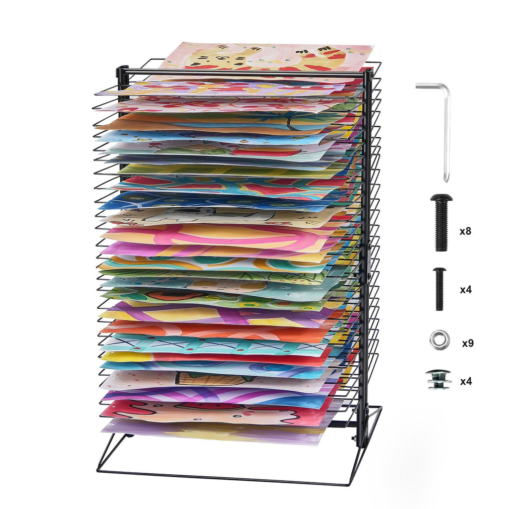 Art Drying Rack, 50 Removable Shelves 20 x 17 x 30 inch Paint Drying Rack with Stable Base, Carbon Steel Metal Painting Drying Rack for Artwork in Classroom, Art Studios and Schools, Black