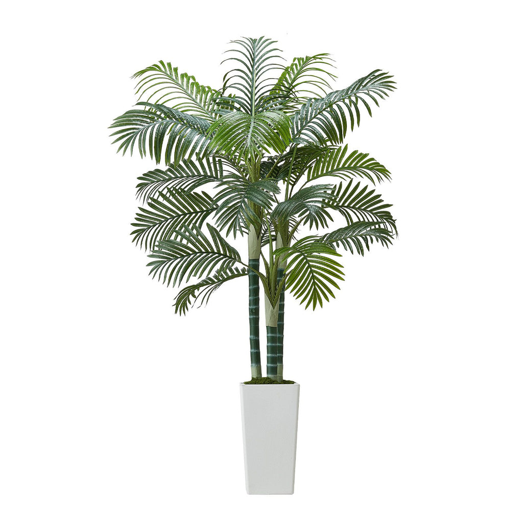 Artificial Areca Palm Tree 6 ft, Fake Palm Tropical Plants with White Tall Planter, Faux Floor Silk Plant in Pot, Large Trees for Home Office Living Room Decor House Warming, Indoor Outdoor