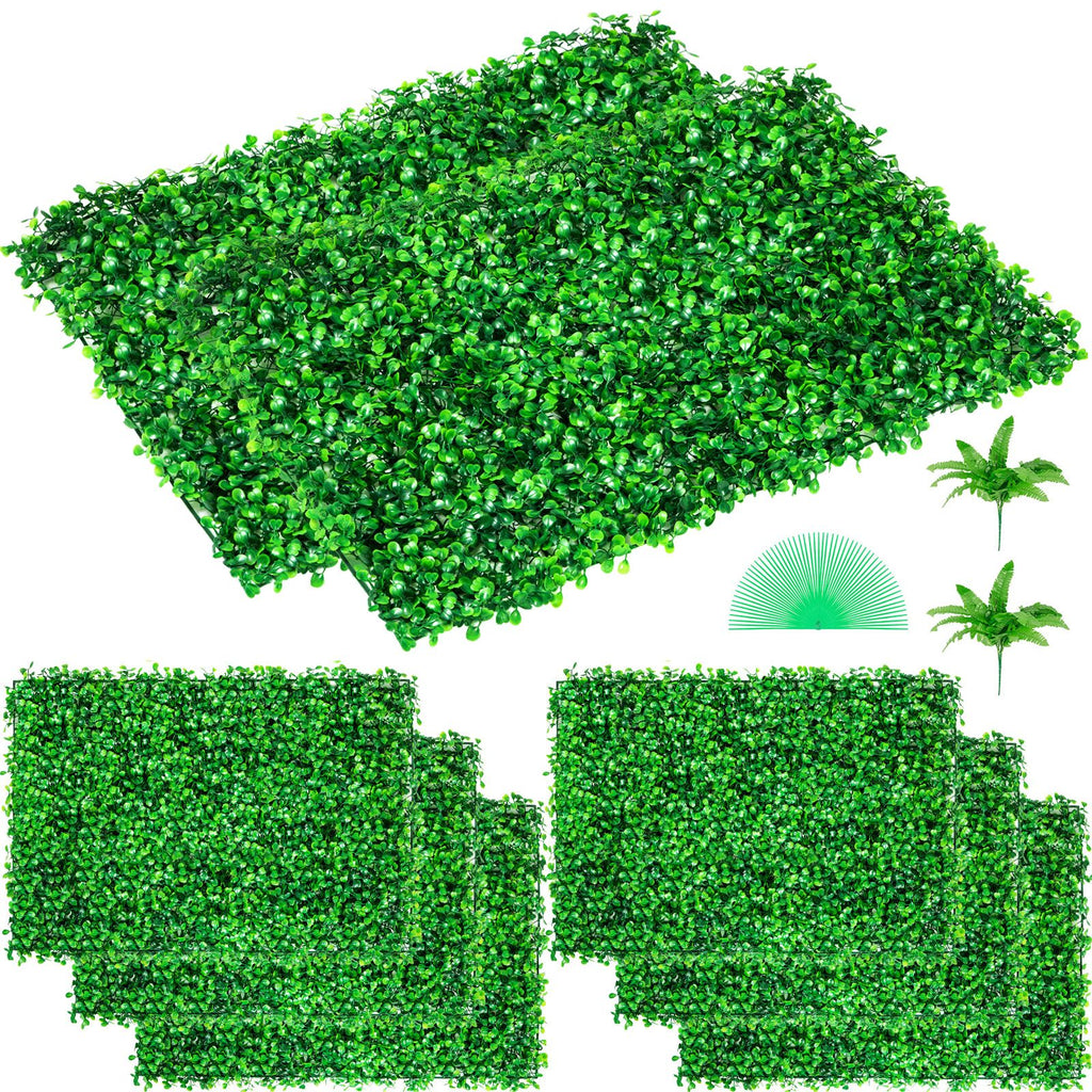 Artificial Boxwood Panel 8pcs Boxwood Hedge Wall Panels Artificial Grass Backdrop Wall 24X16 4cm Green Grass Wall, Fake Hedge for Decor Privacy Fence Indoor Outdoor Garden Backyard