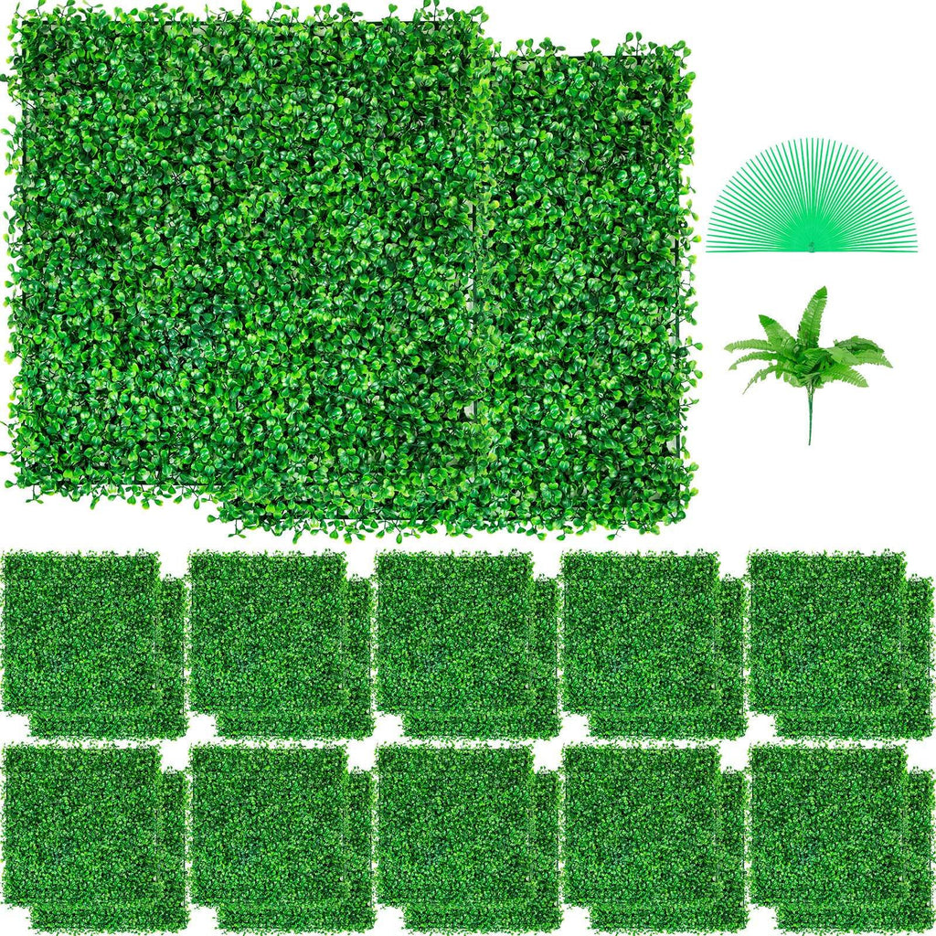 Artificial Boxwood Panel UV 24pcs Boxwood Hedge Wall Panels Artificial Grass Backdrop Wall 10\" X 10\" 4 cm Green Grass Wall, Fake Hedge for Decor Privacy Fence Indoor, Outdoor Garden Backyard