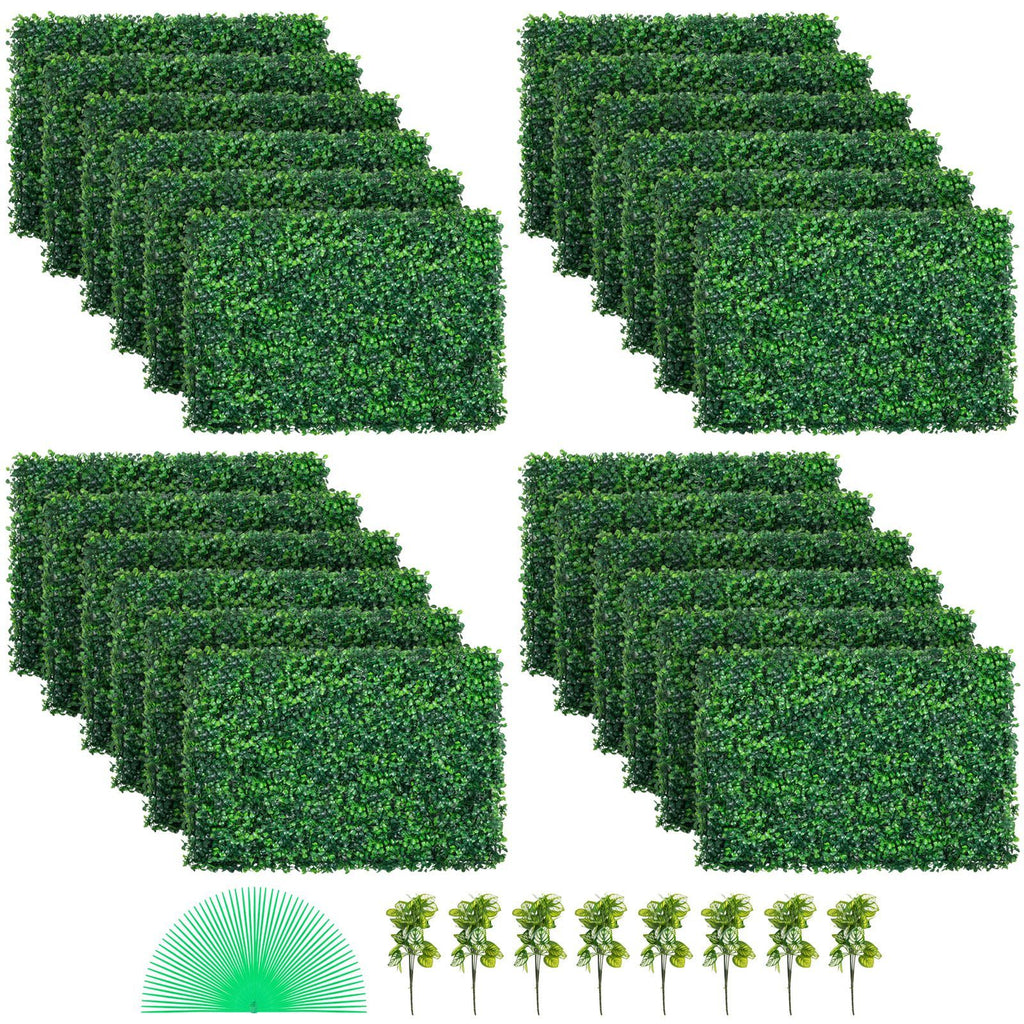 Artificial Boxwood Panel UV 24pcs Boxwood Hedge Wall Panels Artificial Grass Backdrop Wall 24\" X 16\" 4 cm Green Grass Wall, Fake Hedge for Decor Privacy Fence Indoor, Outdoor Garden Backyard