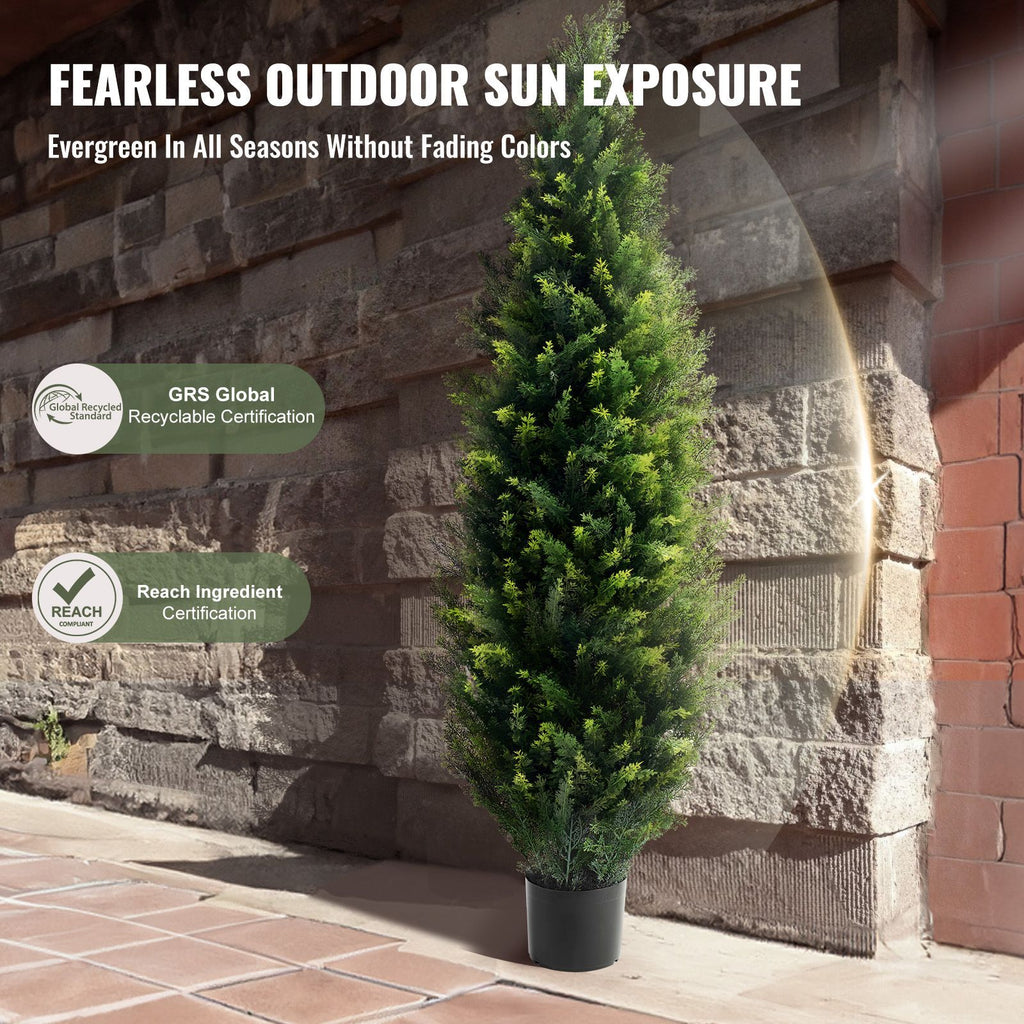 Artificial Cedar Topiary Tree, 60 inch Tall (2 Pieces), with Extra Leaves & Pot Faux Evergreen Fake Pine Cypress Trees Plant, UV Rated Artificial Greenery Set for Home Decor Indoor/Outdoor image 2