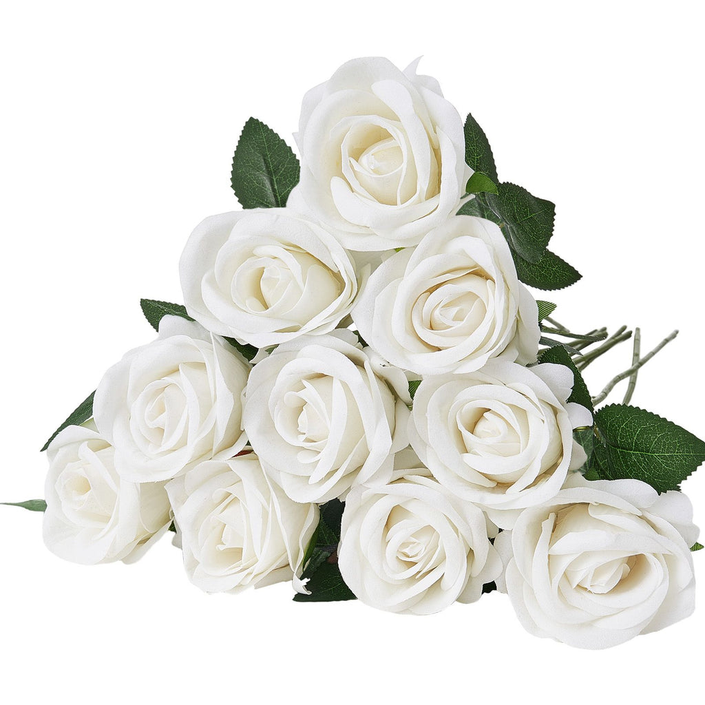 Artificial Flowers, 120 pcs Real Looking White Foam Fake Roses Bulk, White Faux Bridal Shower with Stems for DIY Wedding Bouquets, Home Centerpieces Arrangements, Party Tables Decorations