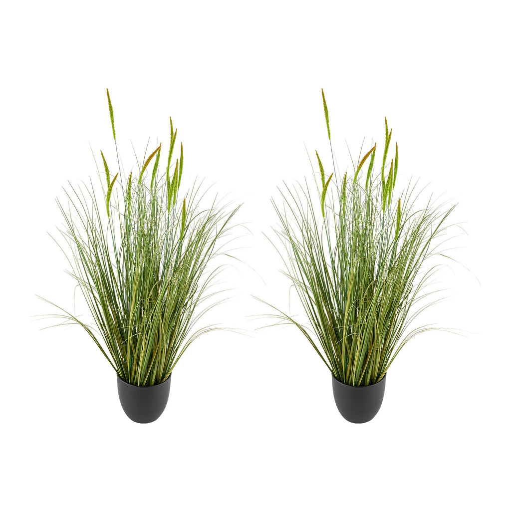 Artificial Grass Plant, 2 Pack 35 inch Cattail Grass in Pot, Premium PVC Faux Fake Greenery Shrubs Plant for Indoor Outdoor House Home Garden Office Room Décor, Housewarming, Green