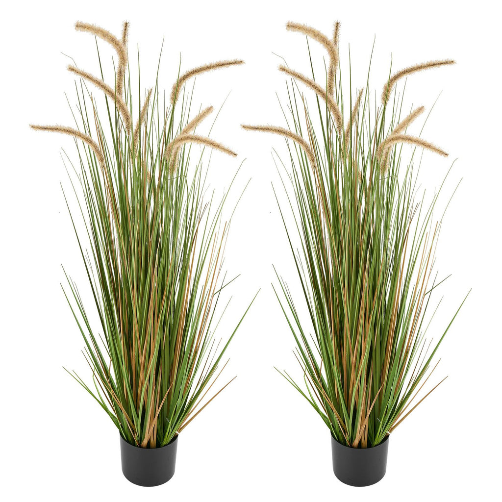Artificial Grass Plant, 2 Pack 47 inch Horsetail Reed Grass in Pot, Premium PVC Faux Fake Greenery Shrubs Plant for Indoor Outdoor House Home Garden Office Room Décor, Housewarming, Green
