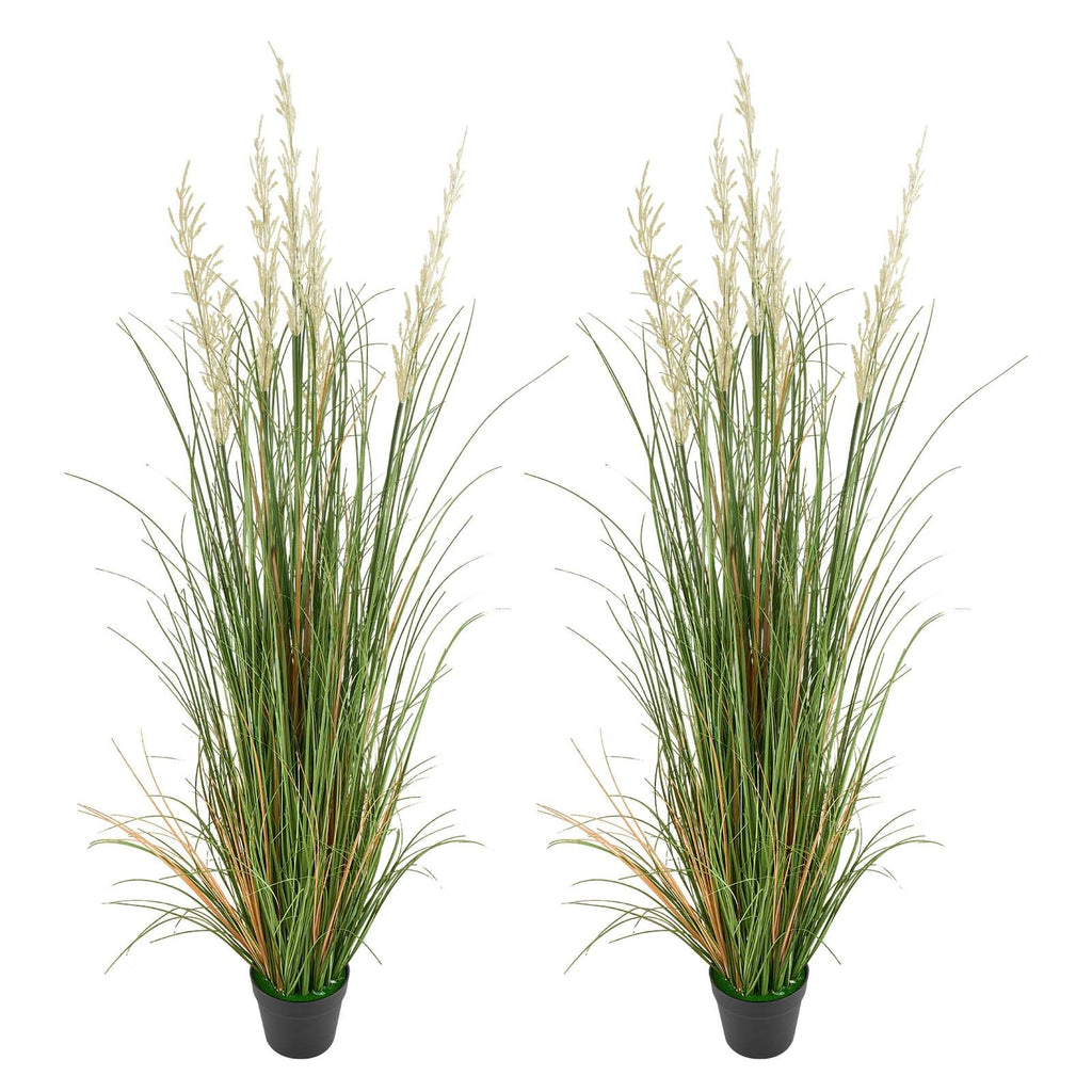 Artificial Grass Plant, 2 Pack 47 inch Reed Flower Grass in Pot, Premium PVC Faux Fake Greenery Shrubs Plant for Indoor Outdoor House Home Garden Office Room Décor, Housewarming, Green