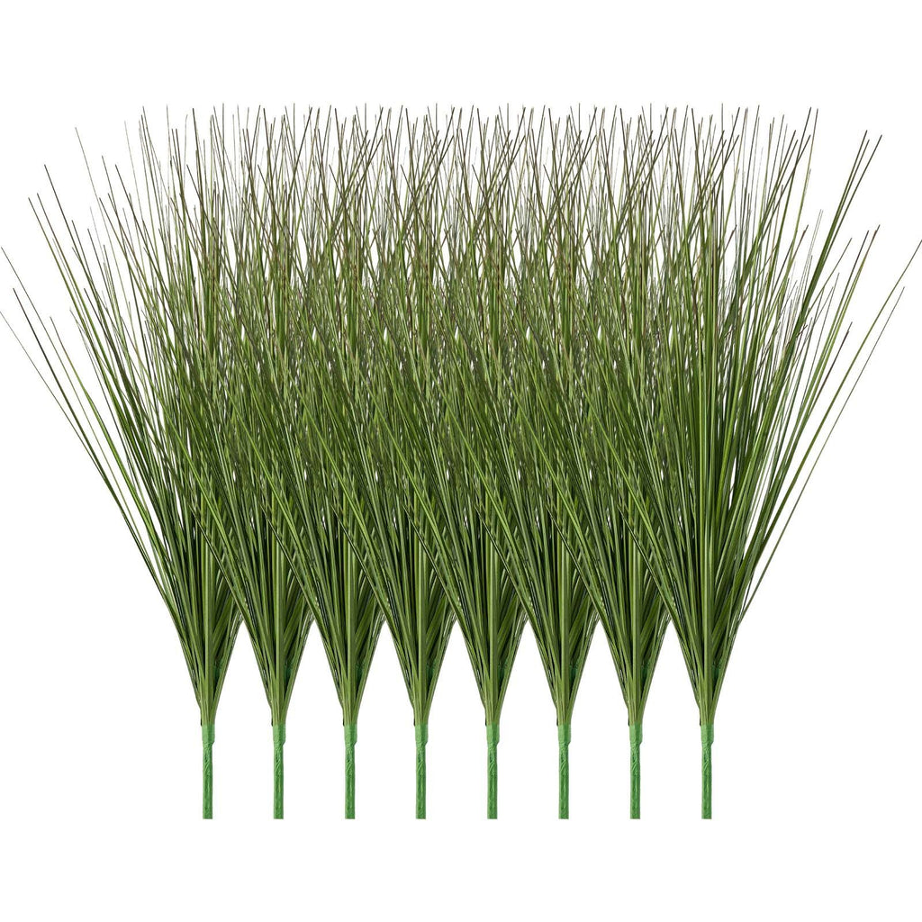Artificial Grass Plant, 27 inch Faux Onion Grass Fake Greenery Shrubs Plant, Premium PVC for Indoor Outdoor House Home Garden Office Room Décor, Housewarming, 8 Pack Green