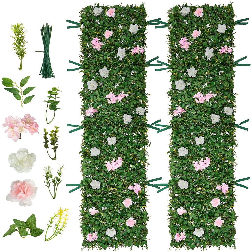 Artificial Luxury Flower Wall Backdrop, 2 PCS, Each Panel 2 x 8 ft, Gorgeous 3D Silk Floral Backdrop Pet Friendly, Easy Installation Flower Wall Panel for Wedding, Event, Party and Home Decor