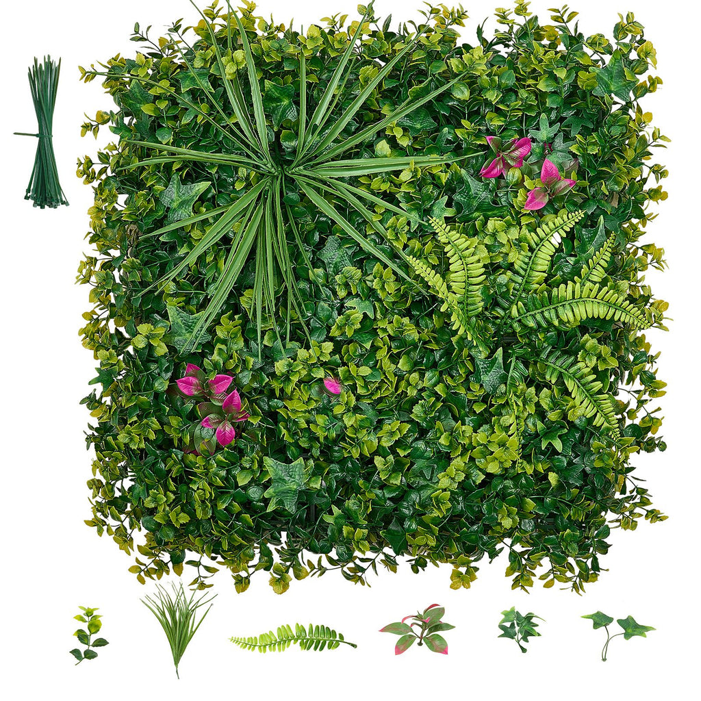Artificial Plant Wall, 16PCS 20 x 20 in Artificial Boxwood Panels, Greenery Backdrop Privacy Hedge Fence with Sun Protection, Fake Grass Wall Screen for Wedding, Indoor, Outdoor Garden, Backyard