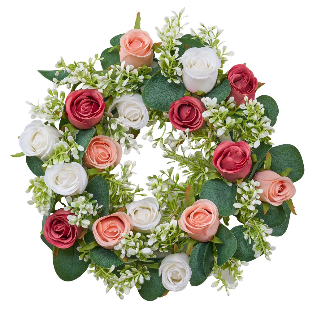 Artificial Rose Wreath, 14-Inch Diameter Faux Flower Wreath with Pink and White Roses, Flower Arrangement Centerpiece for Valentine's, Mother's Day, Party, Wedding and Home Table Décor, 10 PCS