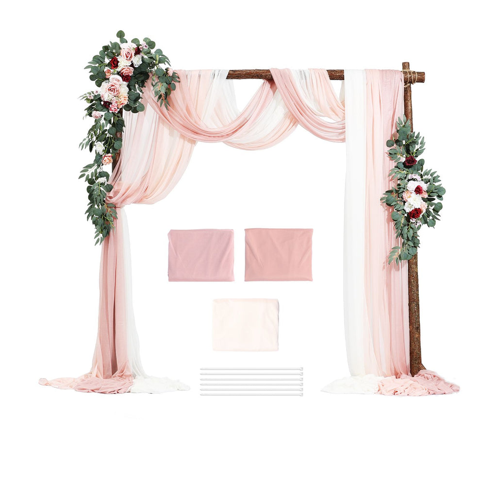 Artificial Wedding Arch Flowers Kit, Pink Wedding Arch Flowers with Drapes Kit (Pack of 5) - 2 Pcs Floral Arrangement, 3 Pcs Sheer Drapes, for Ceremony Bouquets Reception Backdrop Decoration
