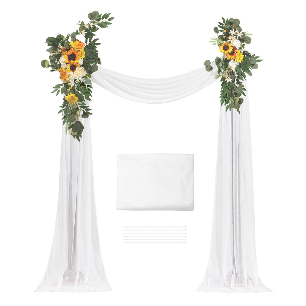 Artificial Wedding Arch Flowers Kit, Yellow Wedding Arch Flowers with Drapes Kit (Pack of 3) - 2 Pcs Floral Arrangement, 1 Pcs Sheer Drapes, for Ceremony Bouquets Reception Backdrop Decoration