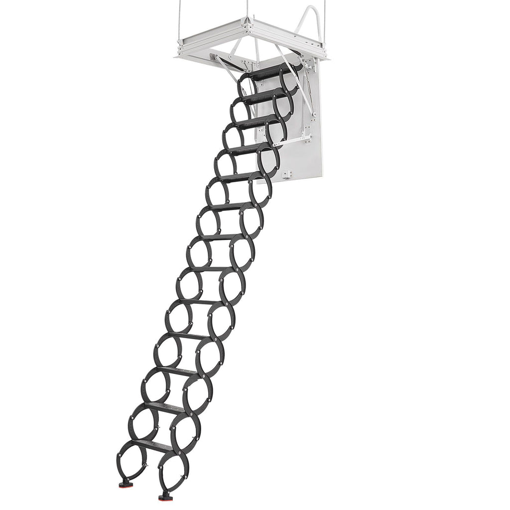 Attic Ladder, 660LBS/299.4KG Capacity, Fits 10.5 to 11 ft Ceiling Height and 39.4 x 27.5 inch Opening Size, Alloy Steel Pull-Down Retractable Ceiling Stair with Pulling Rod for Attic Loft Roof