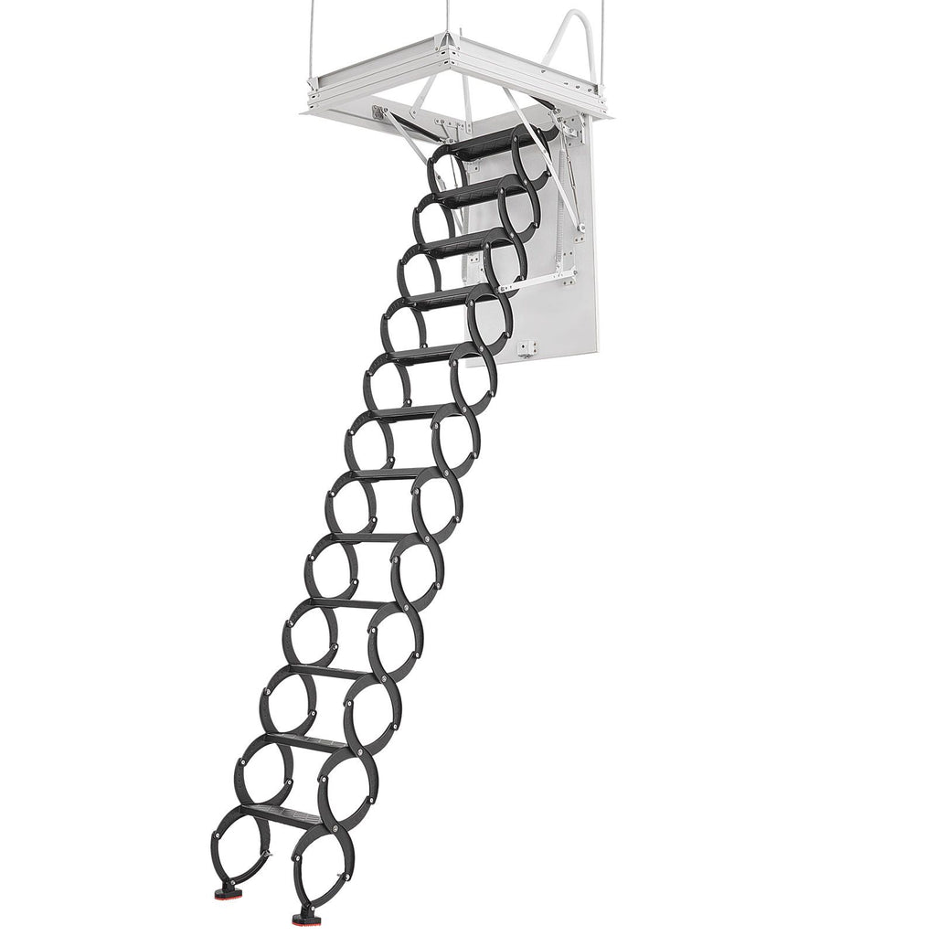 Attic Ladder, 660LBS/299.4KG Capacity, Fits 9.5 to 10.2 ft Ceiling Height and 39.4 x 27.5 inch Opening Size, Alloy Steel Pull-Down Retractable Ceiling Stair with Pulling Rod for Attic Loft Roof