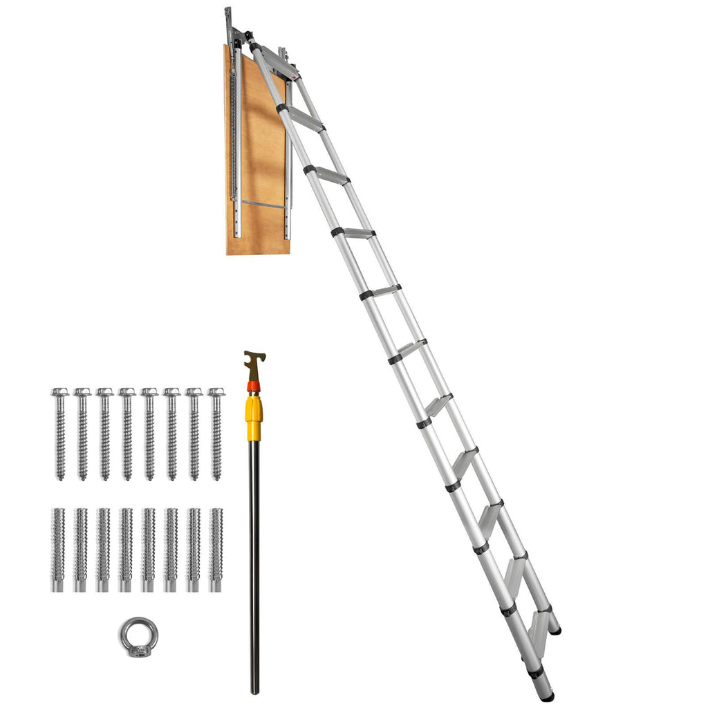 Attic Ladder Telescoping, 350-pound Capacity, 39.37" x 23.6", Multi-Purpose Aluminium Extension, Lightweight and Portable, Fits 9.8'-10.5' Ceiling Heights, Convenient Access to Your Attic Standa