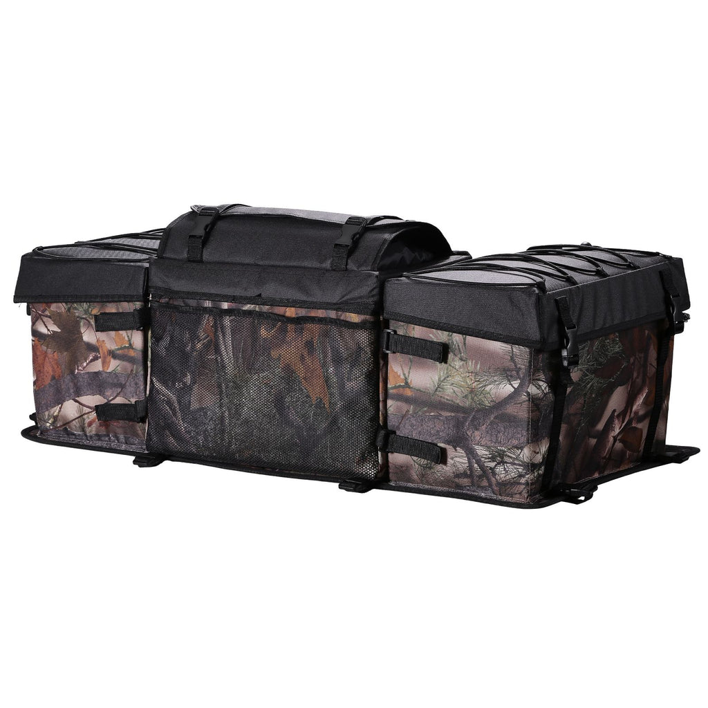ATV Rear Storage Bag, 68L ATV Rear Cargo Bag with Sponge Seat Cushion & Bottle Holder, 600D Oxford Cloth Storage Rear Rack Seat Bag Fit Most ATVs with Rear Rack, Compatible with ATV, UTV, Can-Am