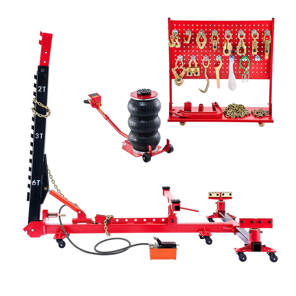 Auto Body Frame Puller Straightener, 6T Tension Car Body Repair Equipment with 3T Airbag Jack & 6000PSI Hydraulic Foot Pump, Include 16 Straightening Tools, for Auto Repair Shop Sedan SUV Pickup