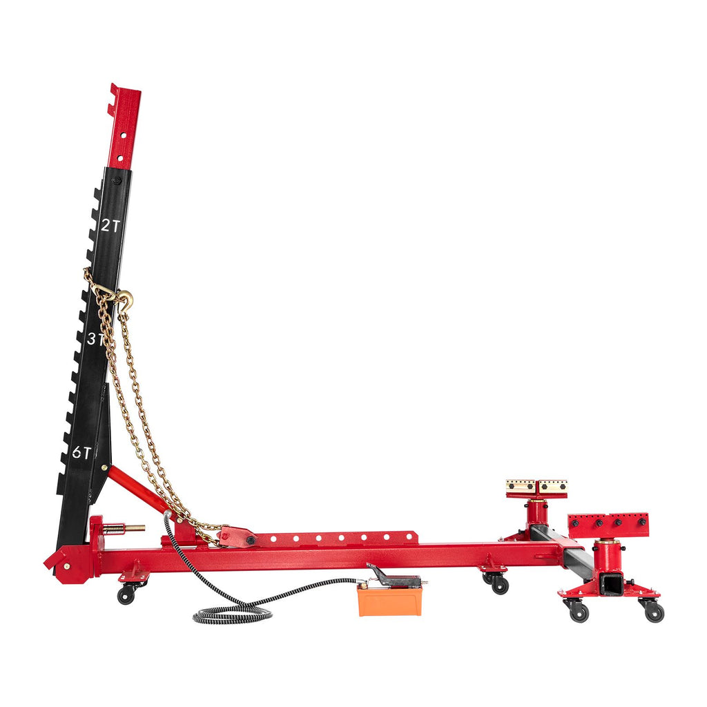 Auto Body Frame Puller Straightener, 6T Tension Car Body Repair Equipment with 6000PSI Hydraulic Foot Pump & Swivel Post, Includes 16 Straightening Tools, for Auto Repair Shop, Sedan SUV Pickup