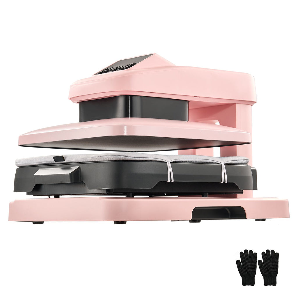 Auto Heat Press Machine, 15 x 15 inch, T-Shirt Press Machine with Auto Release and Adjustable Pressure, Digital Display, Rapid Heating, for Sublimation, Vinyl, Heat Transfer Projects, Pink