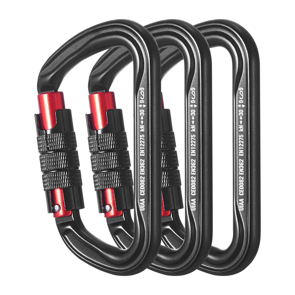 Auto Locking Carabiner Clips, 3 PCS Heavy Duty Caribiner, Professional 30 KN / 6744 lbs Spindle Strength, D-Shaped for Climbing,Hiking,Rappelling,Rescue,Dog Leash,Hammocks, Swings