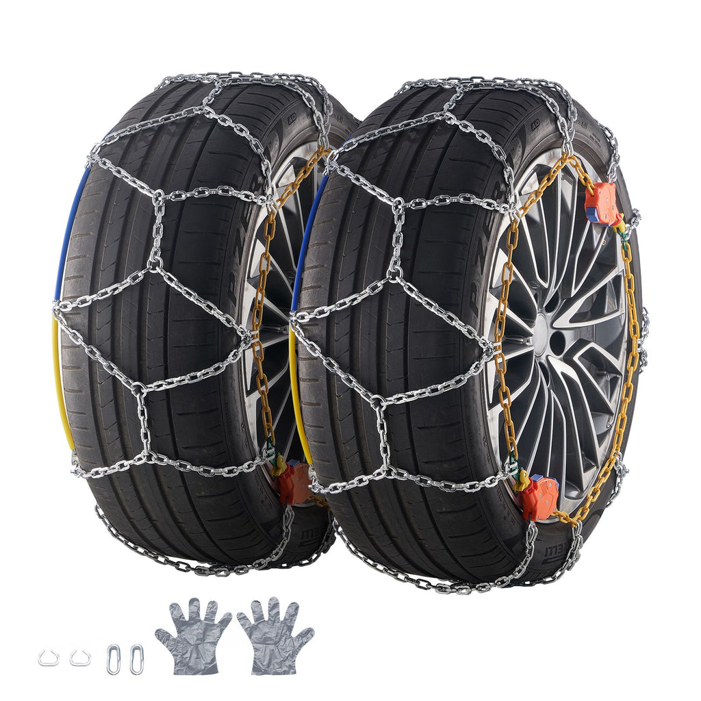 Auto Tightening Snow Chains, Diamond Mesh Traction Wheel Chains for Anti-slip, Manganese Alloy Steel Emergency Tire Chains for Cars, Pickups, SUVs, and Trucks (Set of 2)