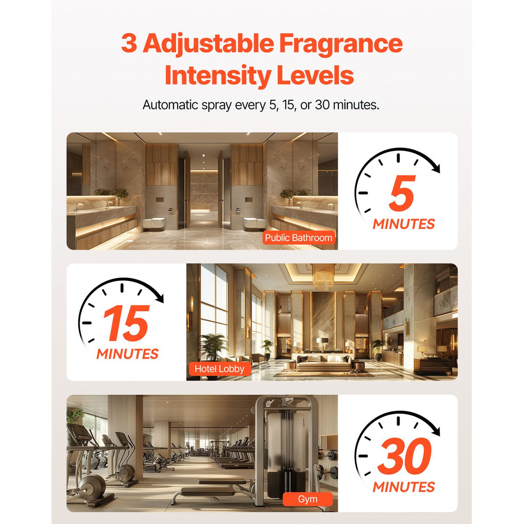 Automatic Air Freshener Spray Dispenser, 4-Pack, Wall Mounted or Free Standing, Battery Operated, Multiple Time Settings for Home, Indoor, Bathrooms, Offices, Hotels, Commercial Places, White