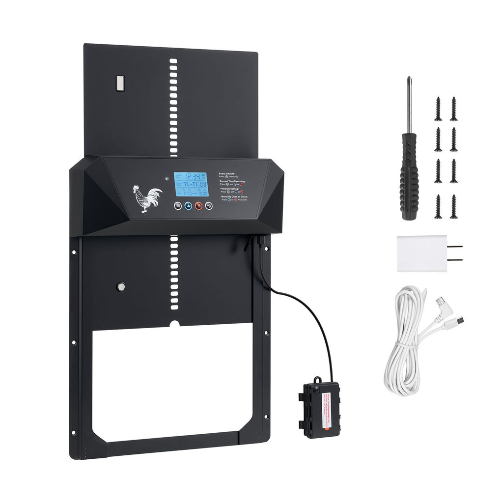 Automatic Chicken Coop Door, DC & Battery Powered Chicken Door with LCD Display, Light Sensor, Timer & Manual Setting, Anti-Pinch Security, Durable Aluminum Alloy, Chick Run Gate Opener for Farm