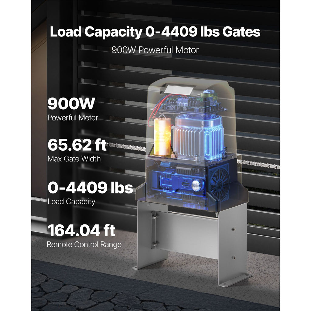Automatic Gate Opener, 900W Electric Sliding Gate Opener for Doors up to 65.6ft 4409lbs, Chain Drive Rolling Door Motor with Infrared Sensor & 2 Remote Controls, Driveway Gates Opening System image 2